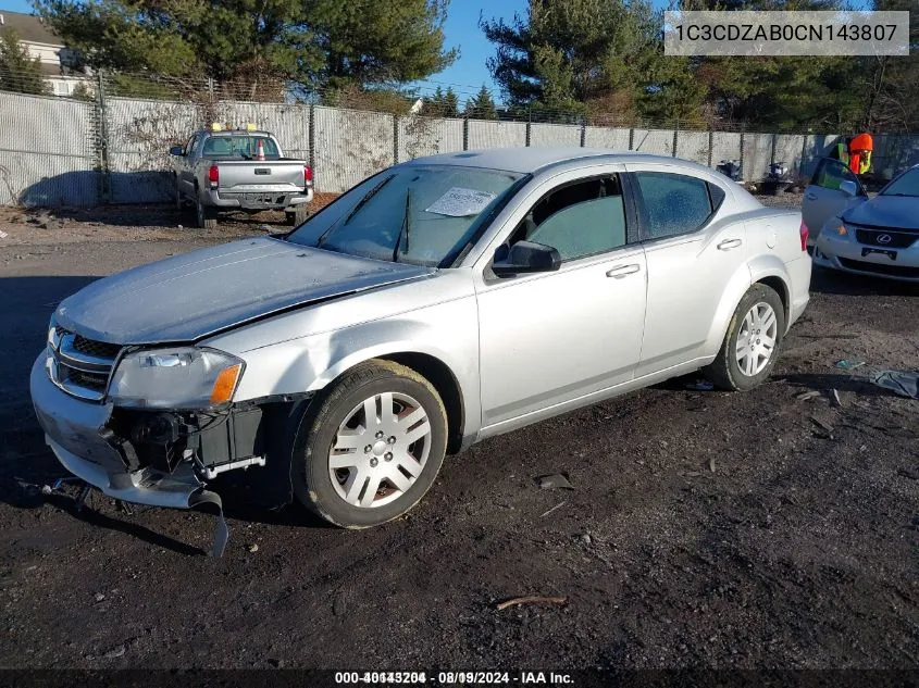 2012 Dodge Avenger Se VIN: 1C3CDZAB0CN143807 Lot: 40143204