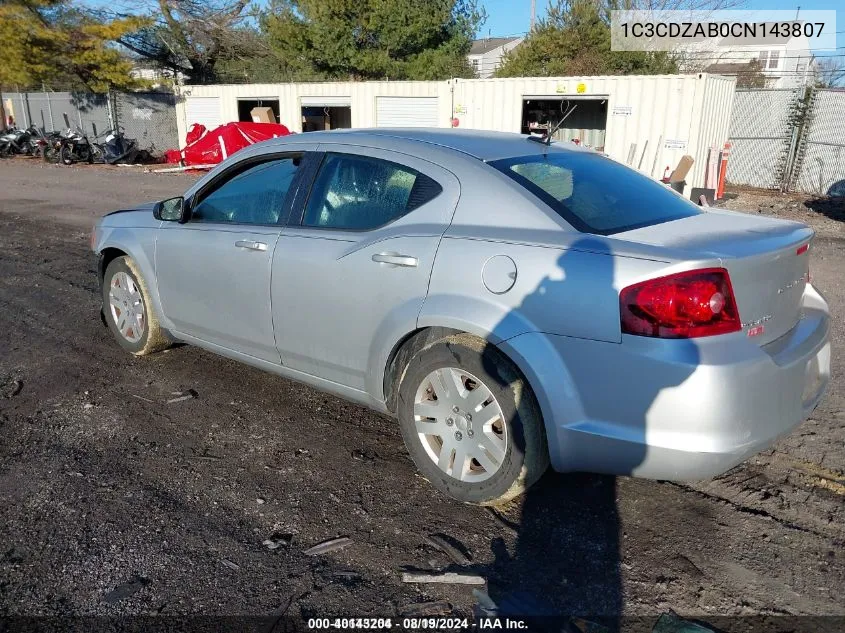 2012 Dodge Avenger Se VIN: 1C3CDZAB0CN143807 Lot: 40143204