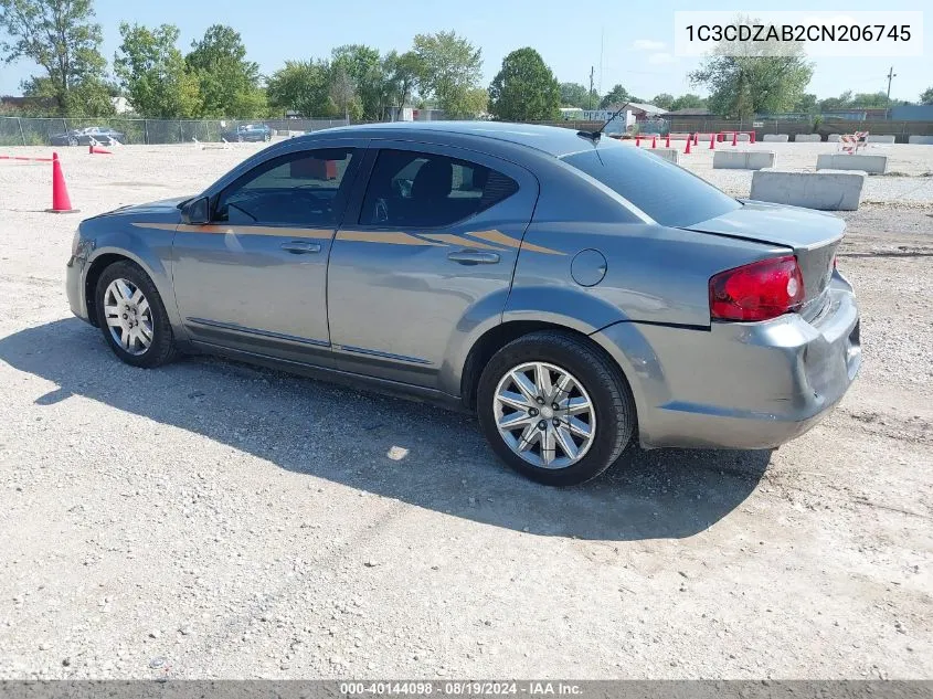 2012 Dodge Avenger Se VIN: 1C3CDZAB2CN206745 Lot: 40144098