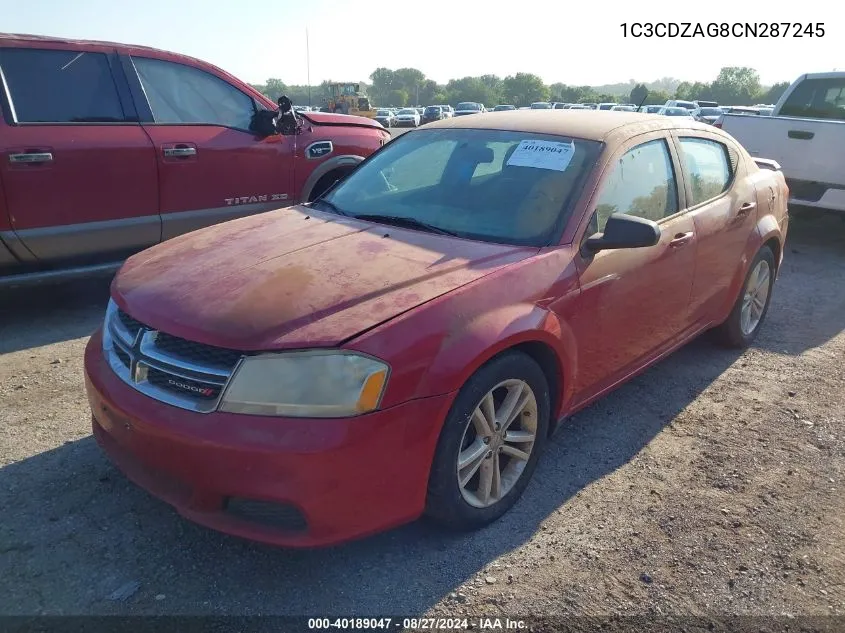 2012 Dodge Avenger Se VIN: 1C3CDZAG8CN287245 Lot: 40189047