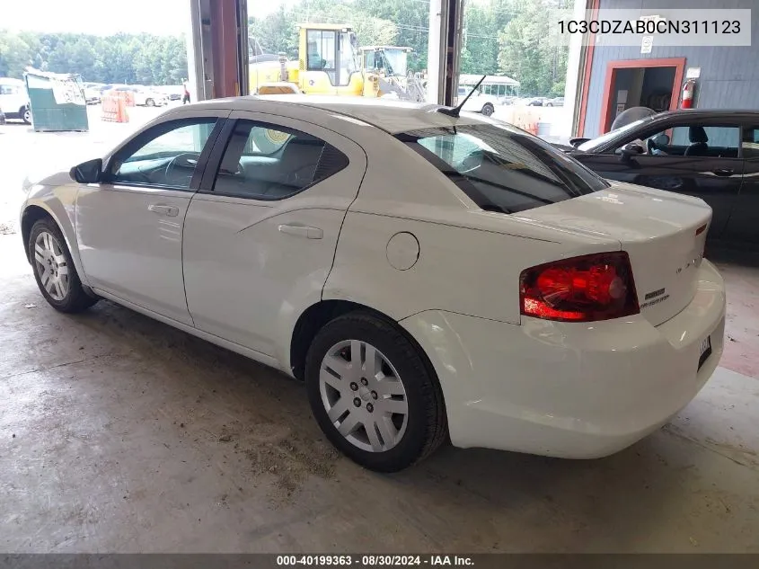 2012 Dodge Avenger Se VIN: 1C3CDZAB0CN311123 Lot: 40199363