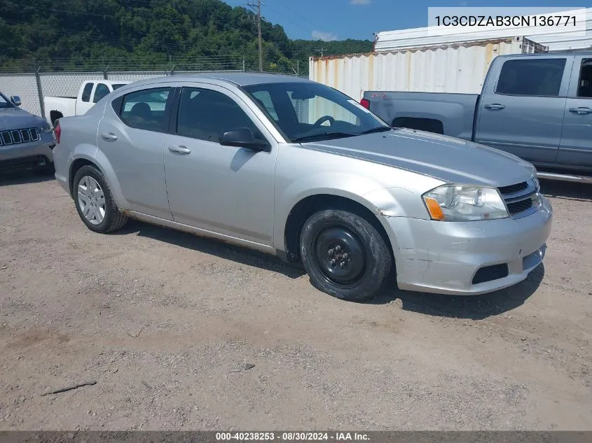 2012 Dodge Avenger Se VIN: 1C3CDZAB3CN136771 Lot: 40238253