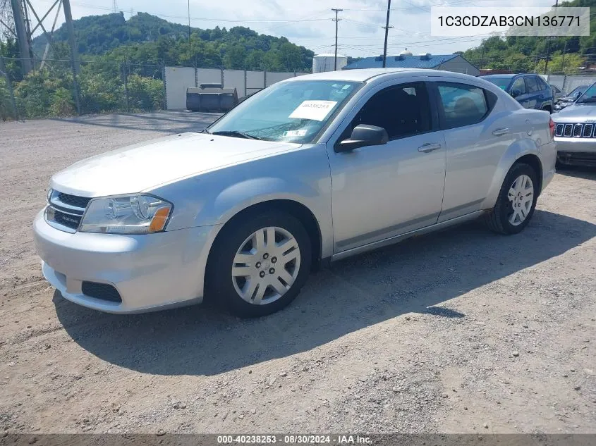 2012 Dodge Avenger Se VIN: 1C3CDZAB3CN136771 Lot: 40238253