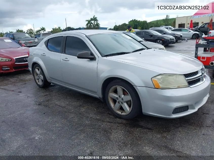 2012 Dodge Avenger Se VIN: 1C3CDZAB3CN252102 Lot: 40261616