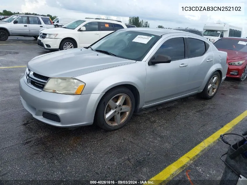 2012 Dodge Avenger Se VIN: 1C3CDZAB3CN252102 Lot: 40261616