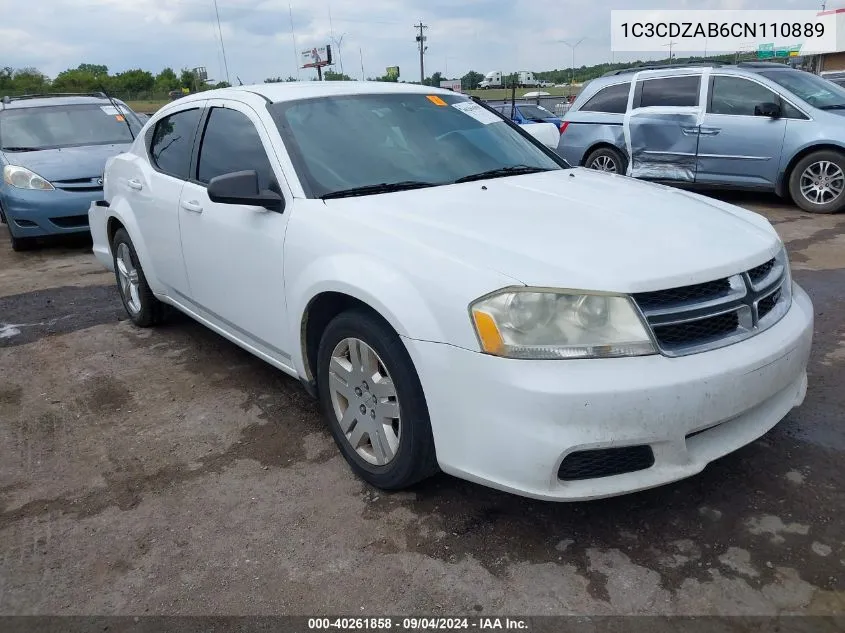 2012 Dodge Avenger Se VIN: 1C3CDZAB6CN110889 Lot: 40261858