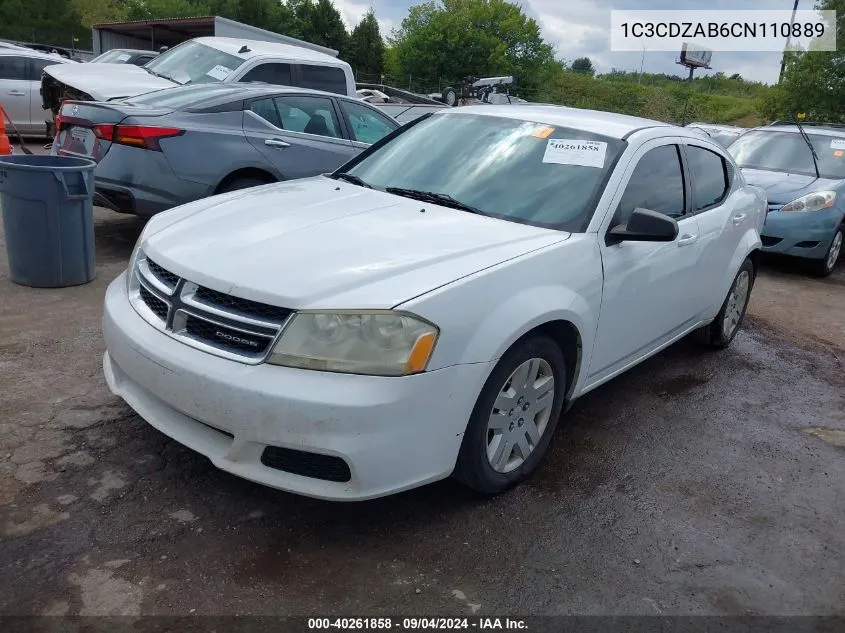 2012 Dodge Avenger Se VIN: 1C3CDZAB6CN110889 Lot: 40261858