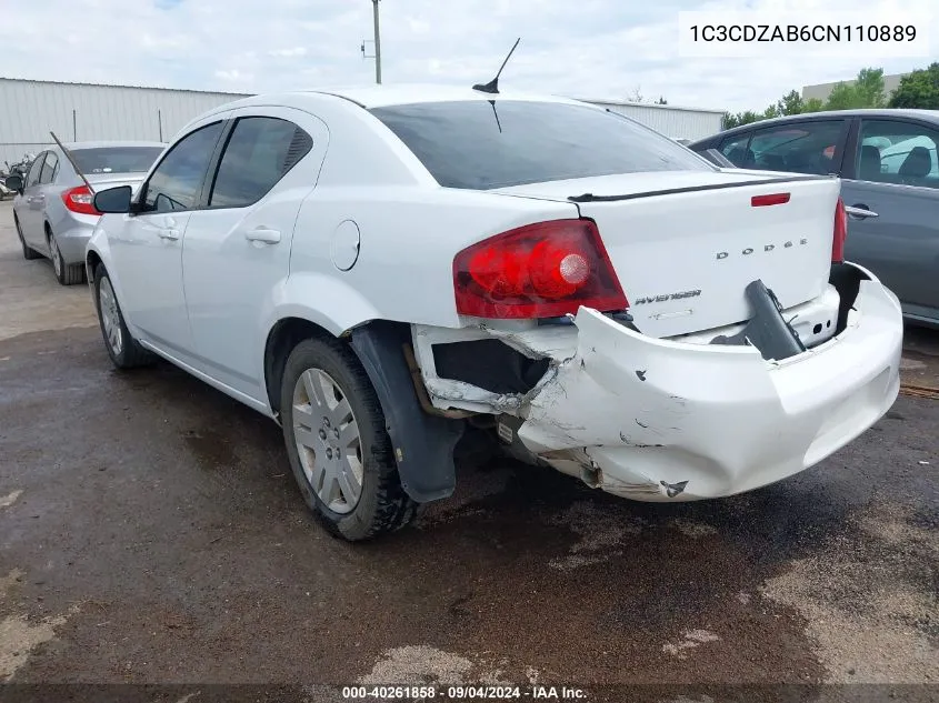 1C3CDZAB6CN110889 2012 Dodge Avenger Se