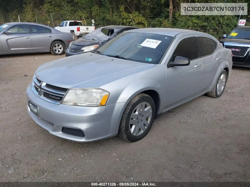 2012 Dodge Avenger Se VIN: 1C3CDZAB7CN103174 Lot: 40271326