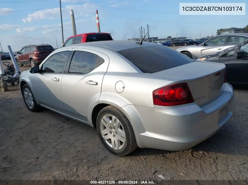 2012 Dodge Avenger Se VIN: 1C3CDZAB7CN103174 Lot: 40271326