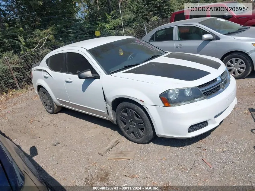 2012 Dodge Avenger Se VIN: 1C3CDZAB0CN206954 Lot: 40328743