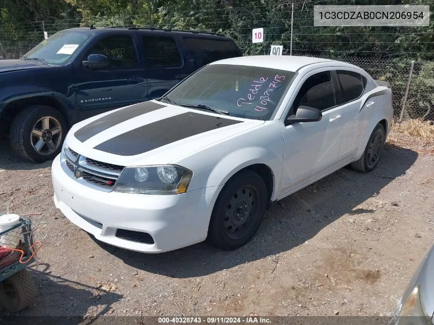 2012 Dodge Avenger Se VIN: 1C3CDZAB0CN206954 Lot: 40328743