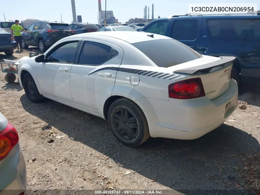 2012 Dodge Avenger Se VIN: 1C3CDZAB0CN206954 Lot: 40328743