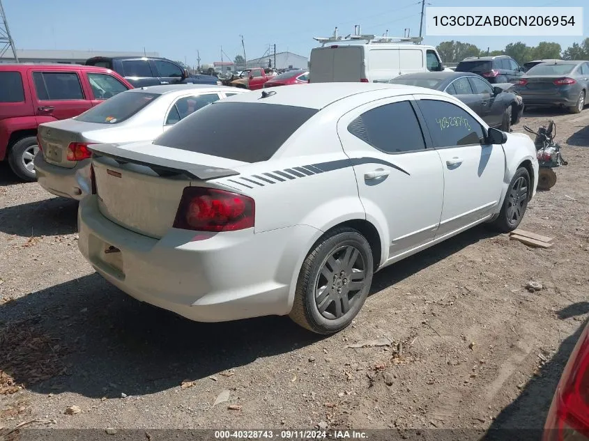 2012 Dodge Avenger Se VIN: 1C3CDZAB0CN206954 Lot: 40328743