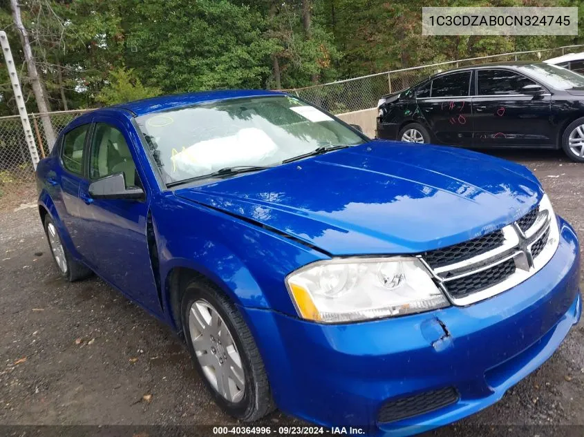 2012 Dodge Avenger Se VIN: 1C3CDZAB0CN324745 Lot: 40364996