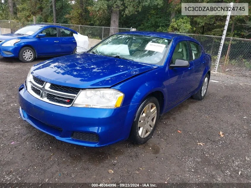 2012 Dodge Avenger Se VIN: 1C3CDZAB0CN324745 Lot: 40364996