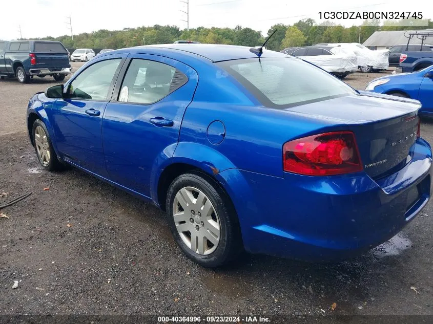 2012 Dodge Avenger Se VIN: 1C3CDZAB0CN324745 Lot: 40364996