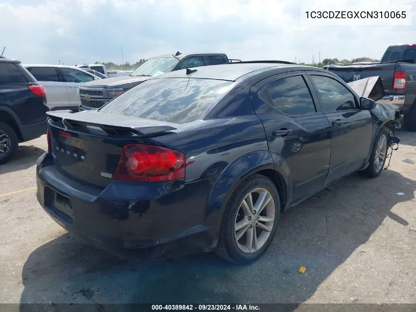 2012 Dodge Avenger Sxt Plus VIN: 1C3CDZEGXCN310065 Lot: 40389842