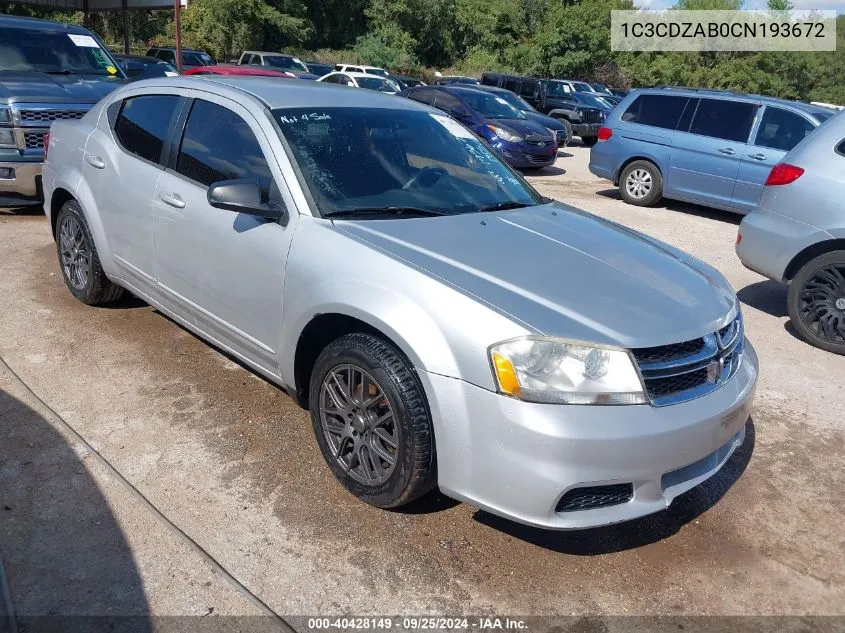 2012 Dodge Avenger Se VIN: 1C3CDZAB0CN193672 Lot: 40428149