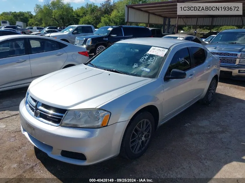 2012 Dodge Avenger Se VIN: 1C3CDZAB0CN193672 Lot: 40428149