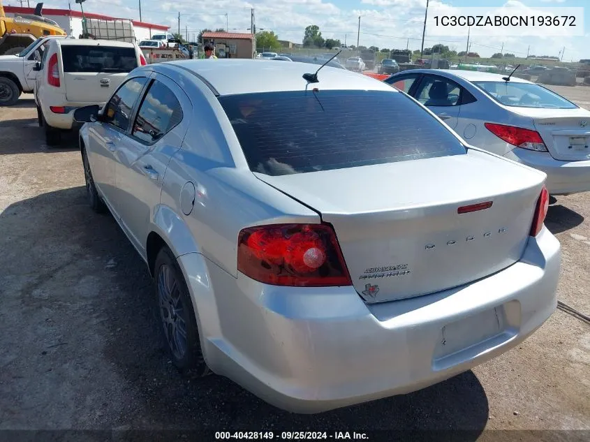 2012 Dodge Avenger Se VIN: 1C3CDZAB0CN193672 Lot: 40428149