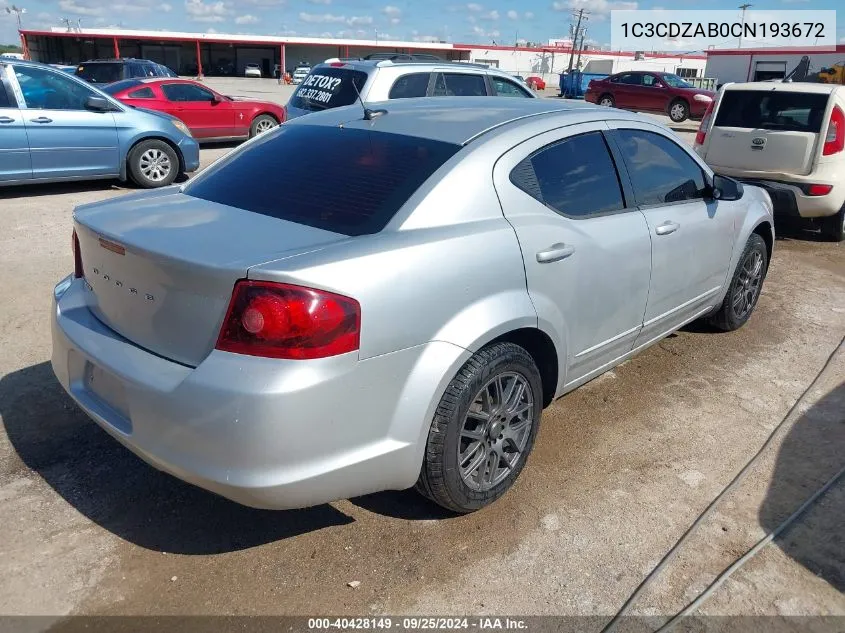 2012 Dodge Avenger Se VIN: 1C3CDZAB0CN193672 Lot: 40428149