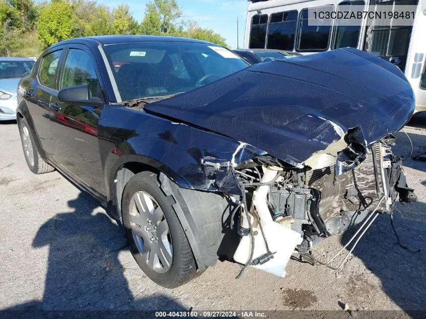 2012 Dodge Avenger Se VIN: 1C3CDZAB7CN198481 Lot: 40438160