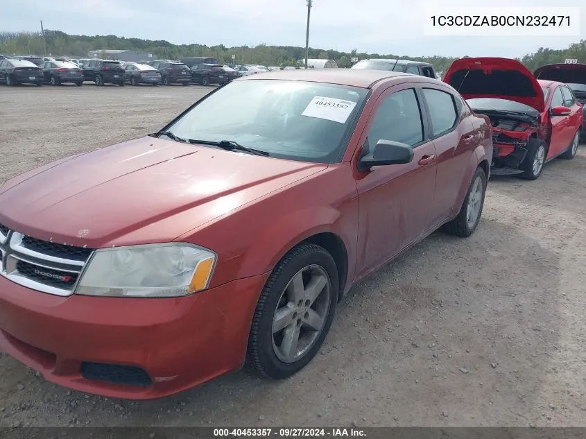 2012 Dodge Avenger Se VIN: 1C3CDZAB0CN232471 Lot: 40453357