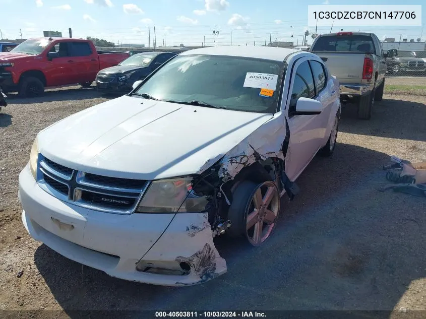 2012 Dodge Avenger Sxt VIN: 1C3CDZCB7CN147706 Lot: 40503811