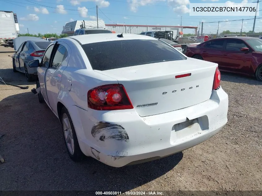 2012 Dodge Avenger Sxt VIN: 1C3CDZCB7CN147706 Lot: 40503811