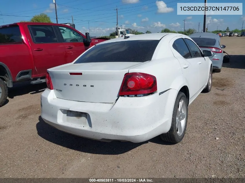 2012 Dodge Avenger Sxt VIN: 1C3CDZCB7CN147706 Lot: 40503811