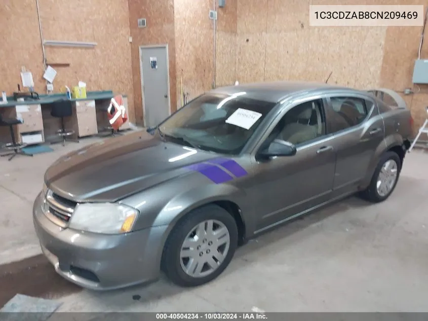 2012 Dodge Avenger Se VIN: 1C3CDZAB8CN209469 Lot: 40504234