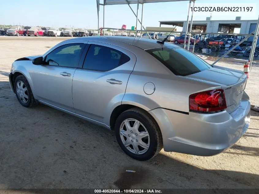 2012 Dodge Avenger Se VIN: 1C3CDZAB6CN221197 Lot: 40520844