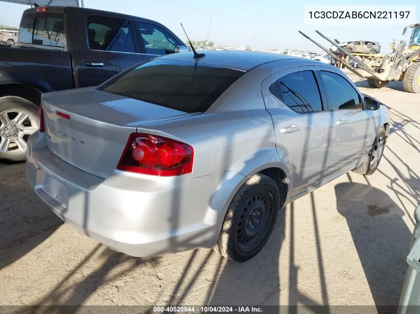 2012 Dodge Avenger Se VIN: 1C3CDZAB6CN221197 Lot: 40520844