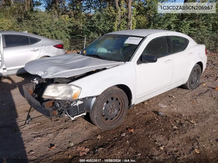 2012 Dodge Avenger Se VIN: 1C3CDZAB9CN206967 Lot: 40533017