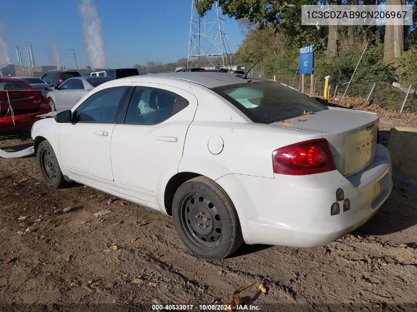 2012 Dodge Avenger Se VIN: 1C3CDZAB9CN206967 Lot: 40533017