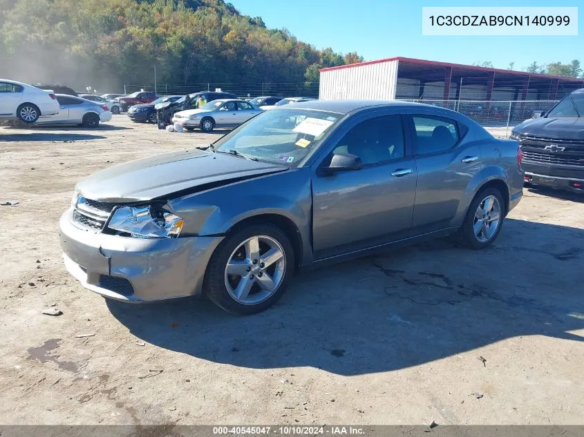 2012 Dodge Avenger Se VIN: 1C3CDZAB9CN140999 Lot: 40545047