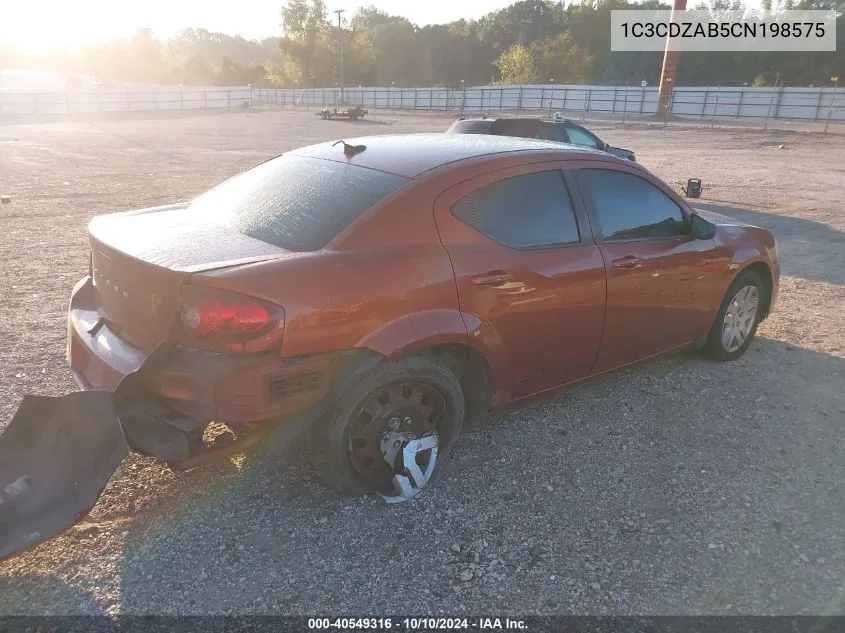 2012 Dodge Avenger Se VIN: 1C3CDZAB5CN198575 Lot: 40549316