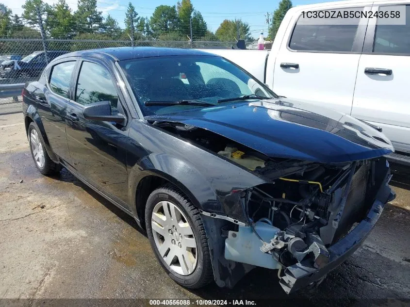 2012 Dodge Avenger Se VIN: 1C3CDZAB5CN243658 Lot: 40556088