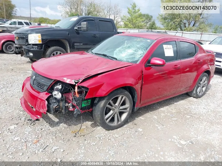 2012 Dodge Avenger Sxt Plus VIN: 1C3CDZEG0CN143070 Lot: 40594935