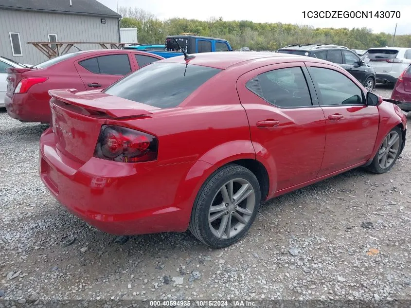 2012 Dodge Avenger Sxt Plus VIN: 1C3CDZEG0CN143070 Lot: 40594935