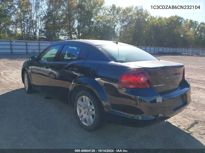 2012 Dodge Avenger Se VIN: 1C3CDZAB6CN232104 Lot: 40604128