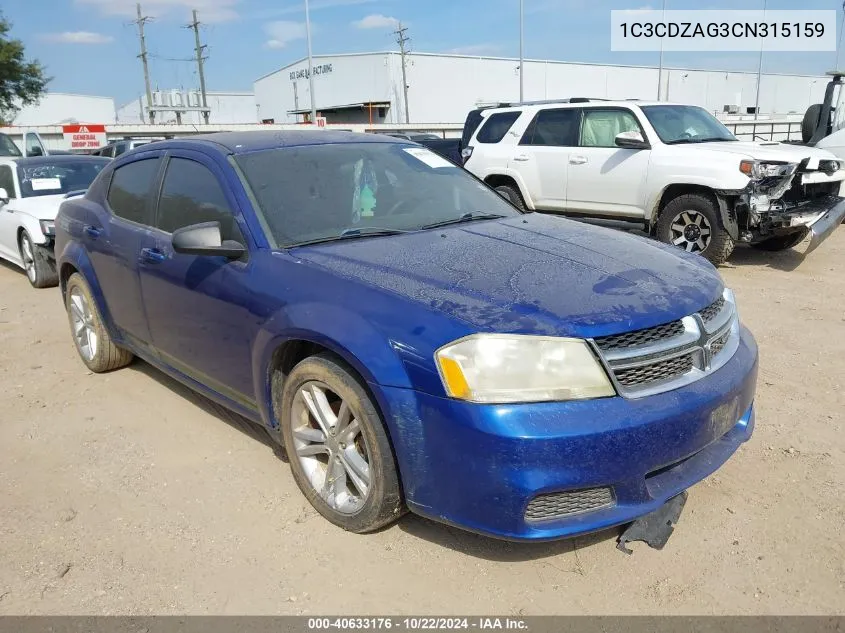 2012 Dodge Avenger Se VIN: 1C3CDZAG3CN315159 Lot: 40633176