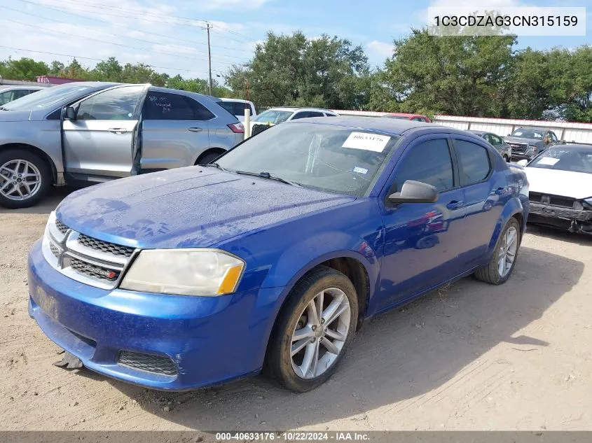 2012 Dodge Avenger Se VIN: 1C3CDZAG3CN315159 Lot: 40633176