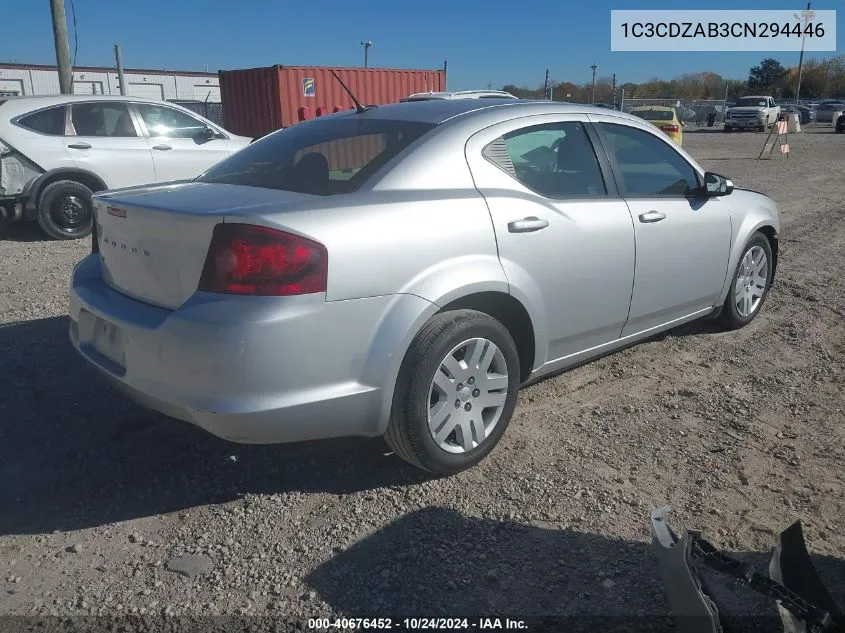 2012 Dodge Avenger VIN: 1C3CDZAB3CN294446 Lot: 40676452