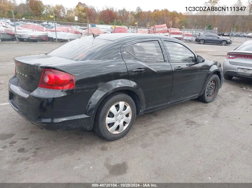 1C3CDZAB8CN111347 2012 Dodge Avenger Se