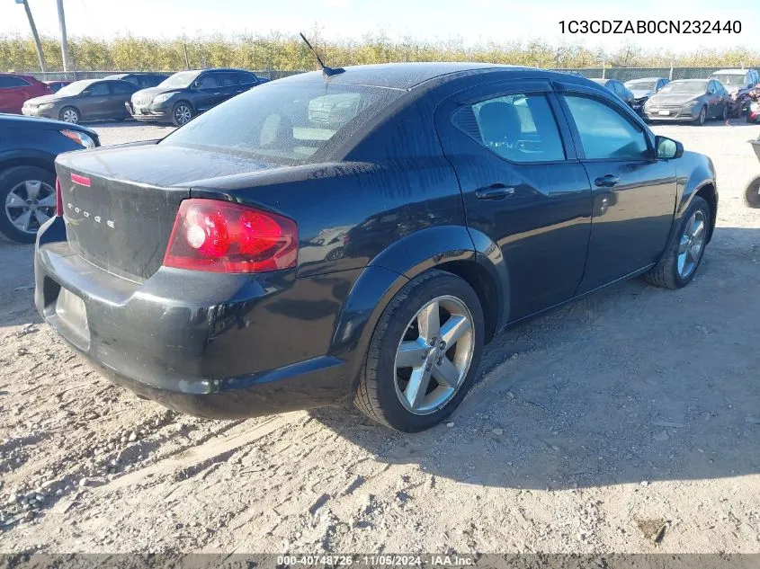 2012 Dodge Avenger Se VIN: 1C3CDZAB0CN232440 Lot: 40748726