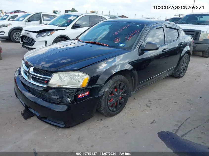 2012 Dodge Avenger Se VIN: 1C3CDZAG2CN269324 Lot: 40753427