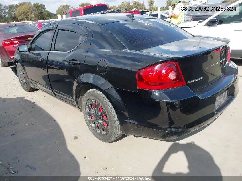 2012 Dodge Avenger Se VIN: 1C3CDZAG2CN269324 Lot: 40753427