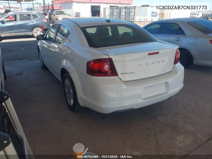 2012 Dodge Avenger Se VIN: 1C3CDZAB7CN331773 Lot: 40762468